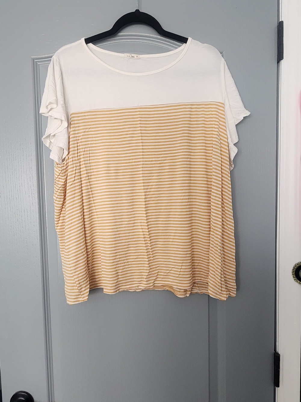 Lightweight White and Yellow Striped Women’s Short Sleeve Top
